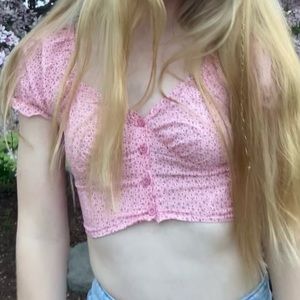 Pink Princess Polly Flower Button Down Crop-Top